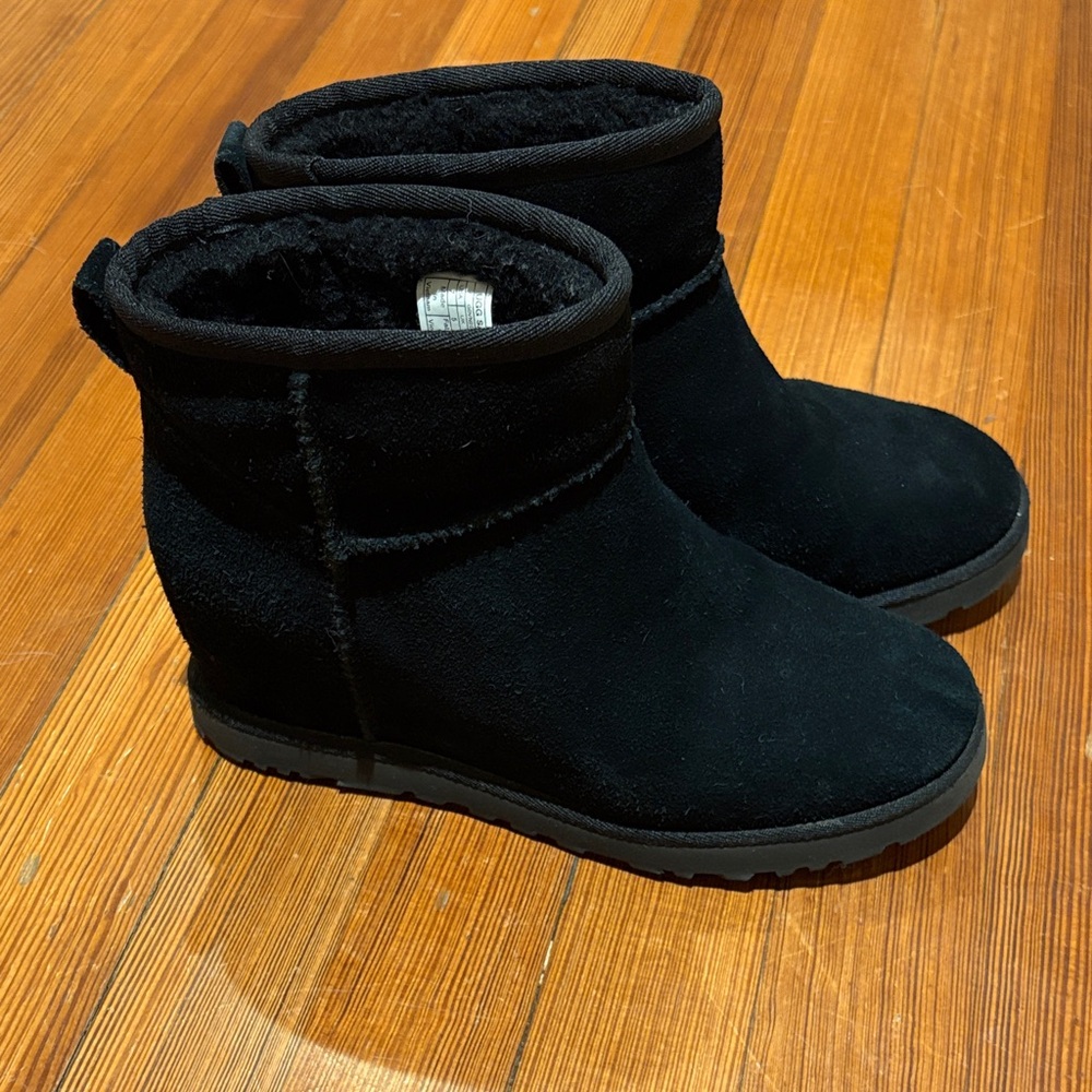 Black suede Uggs with built in wedge